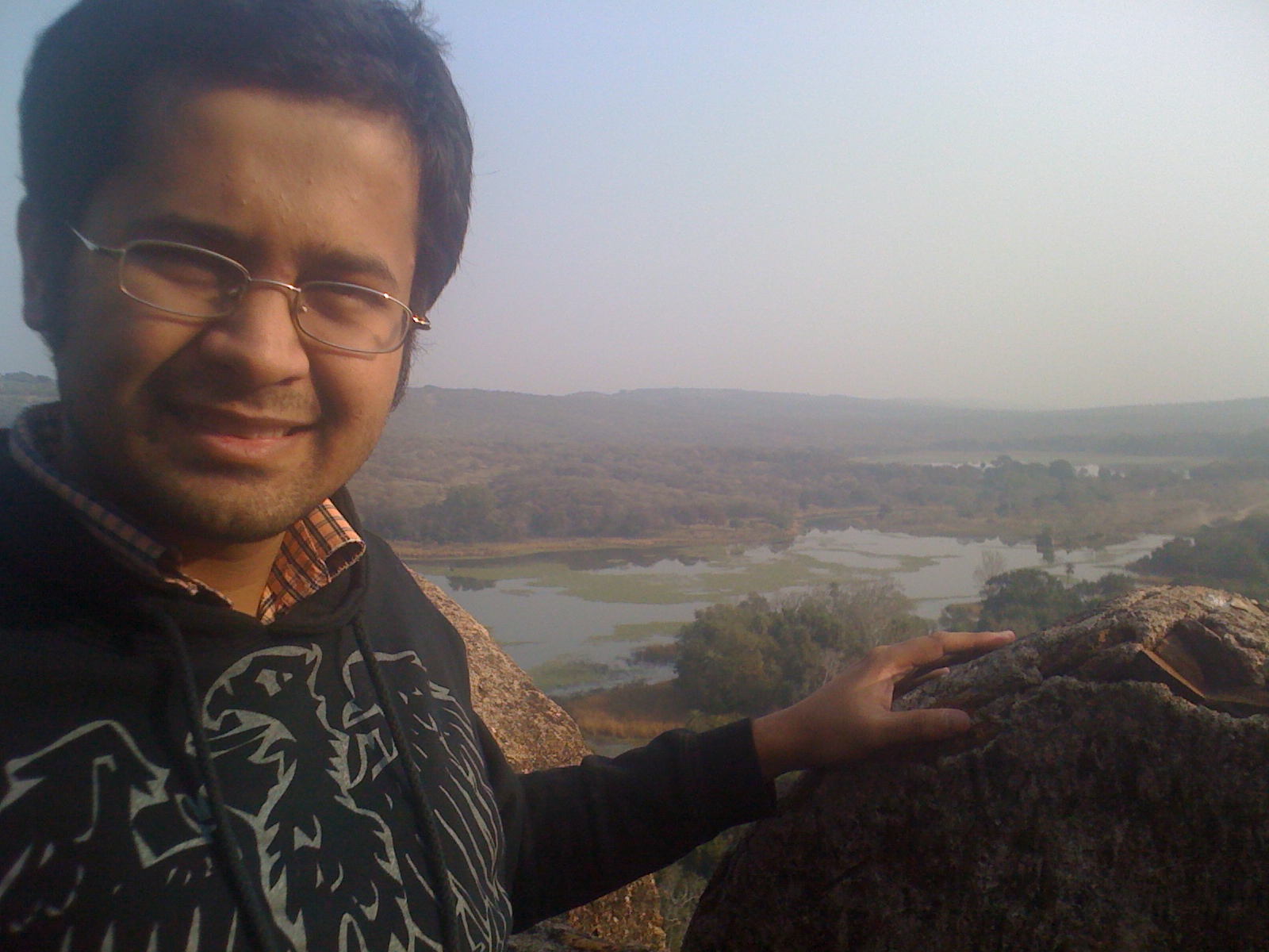 Dr. B smiling over a panoramic view of Ranthambore, India